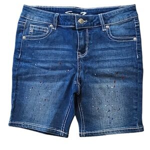 Seven7 Est 1964 Denim Shorts Size 14 Blue Distressed‎ Paint Splatter